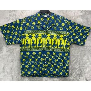 VTG Ocean Pacific Men's Hawaiian Shirt Sz‎ L Blue Floral Camp  Button Up
